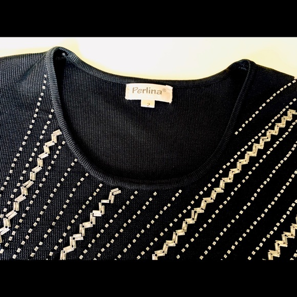 Black Rayon Knit Tank Top with Shiny Metal Beadings coctail wedding top US M - Picture 7 of 11